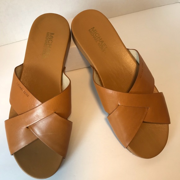 Michael Kors Shoes - Michael Kors brown vachetta leather slides sandals